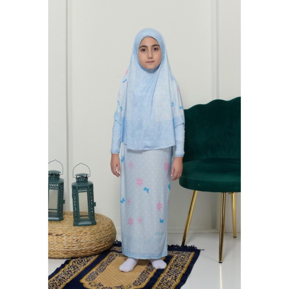 Altobeh Çocuk Namaz Takımı Pratik Iki Parça Desenli Kollu Tak Çıkar Başörtülü Likralı Tesettür Elbise (6-12 Yaş) 901-0102 Kız Çocuk Elbise Fiyatı