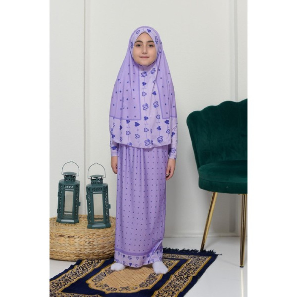 Altobeh Çocuk Namaz Takımı Pratik Iki Parça Desenli Kollu Tak Çıkar Başörtülü Likralı Tesettür Elbise (6-12 Yaş) 901-0201 Kız Çocuk Elbise Fiyatı