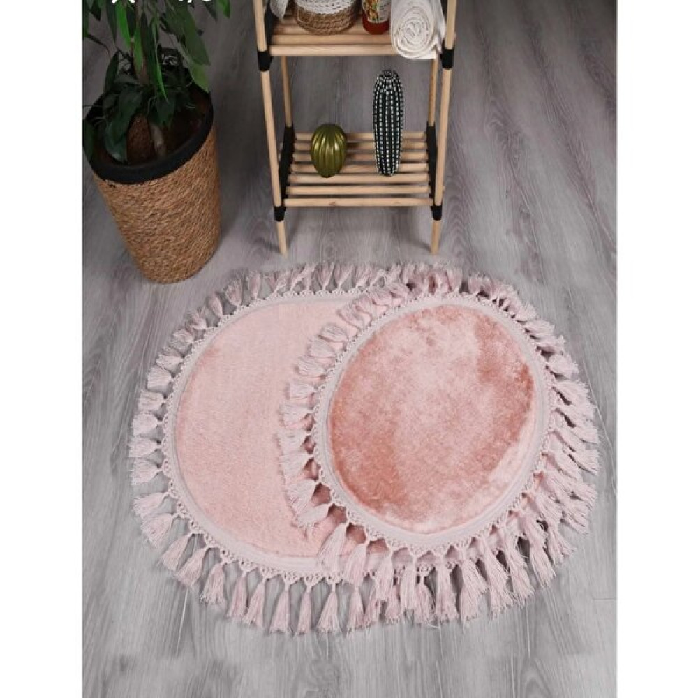 Altun Halı Altun Carpet Modern Simirna Dekoratif Peluş Oval Ponpon Saçaklı Klozet Takımı SIMIRNAA-OVALÖRGÜ-50X80+40*50 - Açık Pembe Klozet Takımı Fiyatı