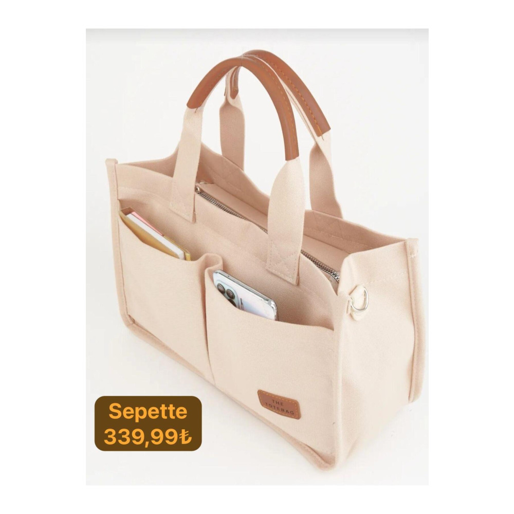 ALTUNAY Kadın Kanvas Cepli Bej Tote Bag Omuz Çantası Standart Beden Unisex Çanta & Cüzdan ve Seyahat Çantaları Fiyatı