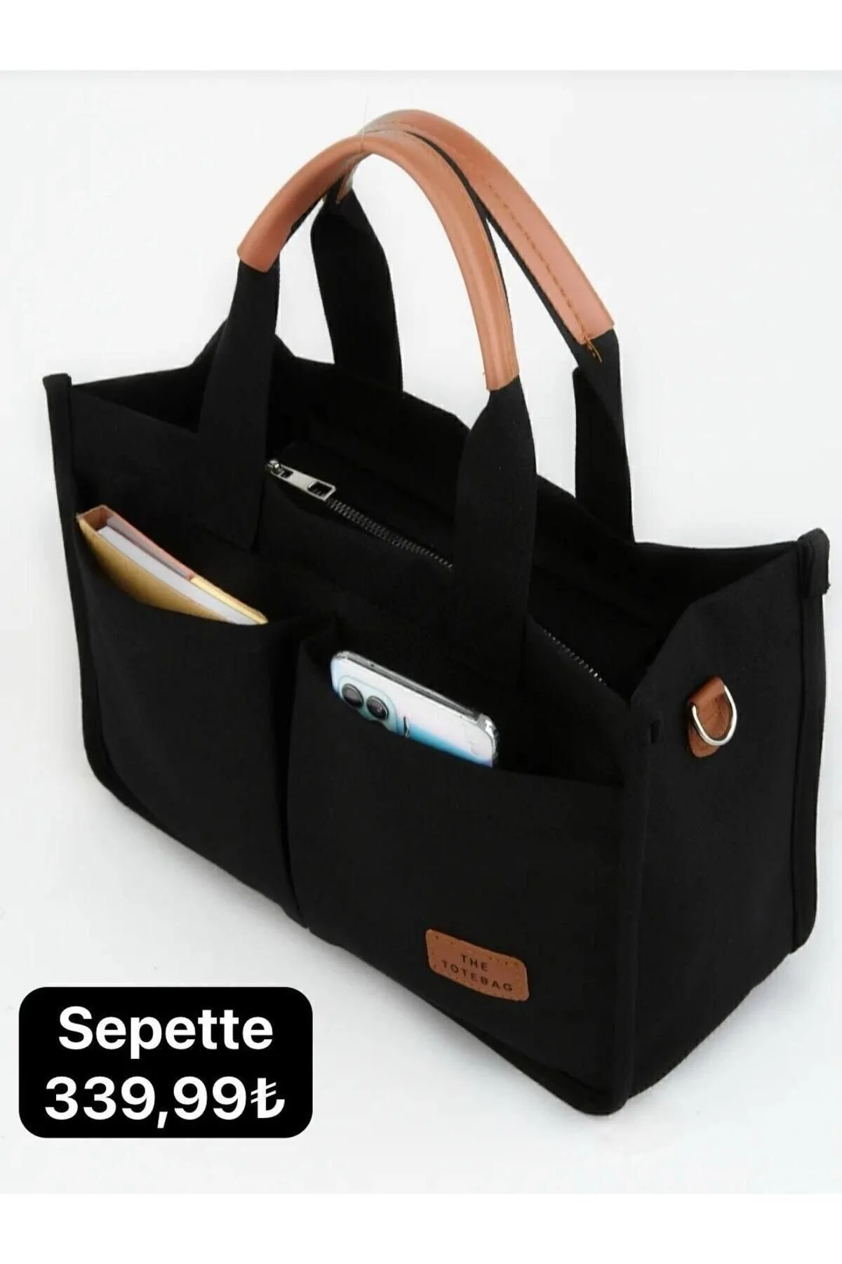 ALTUNAY Kadın kanvas cepli siyah tote bag omuz çantası Standart Beden" Unisex Çanta & Cüzdan ve Seyahat Çantaları Fiyatı