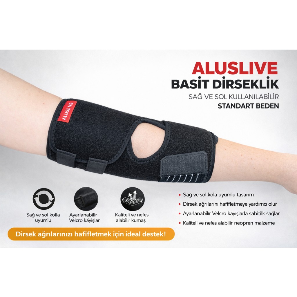 Aluslive Basit Dirseklik Sağ ve Sol Kullanılabilir Standart Beden - Siyah Bisiklet Aksesuarları Fiyatı