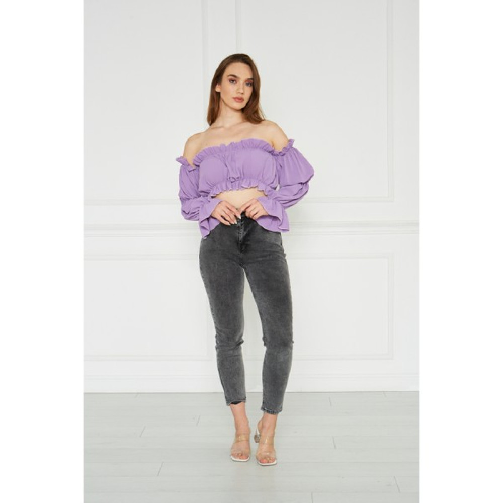ALV Fashion Crop Balon Kol Krep Bluz Bluz Fiyatı