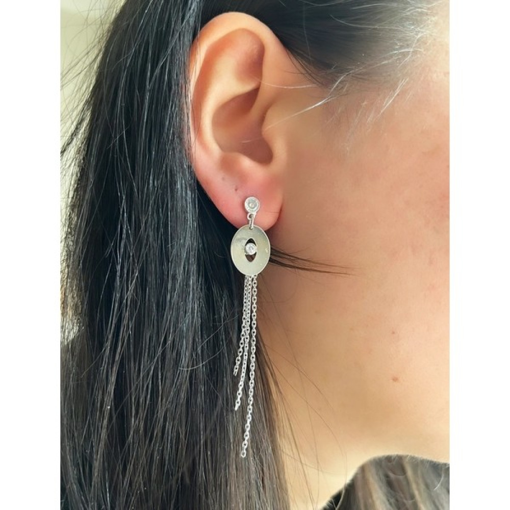 Alya Hediyelik Oval Zincir Nano Zirkon Küpe 925 Ayar Gümüş Gümüş Küpe Fiyatı