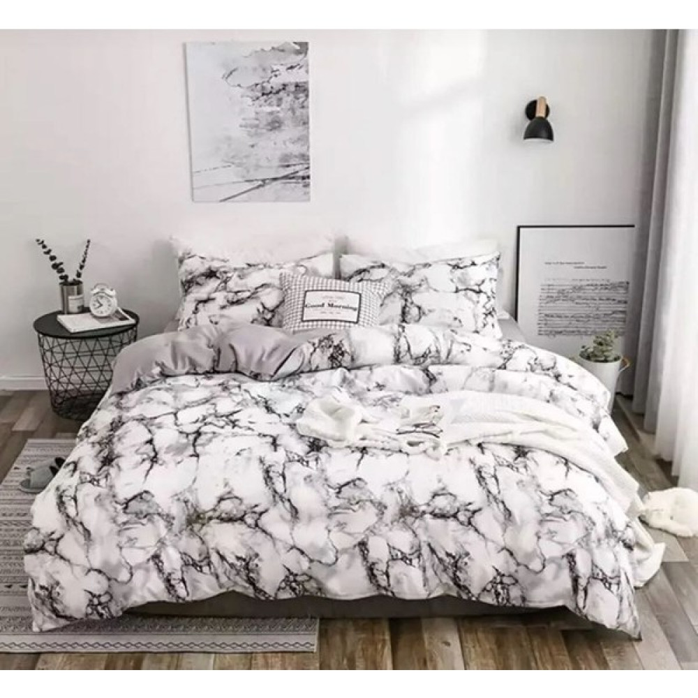 Alyamız Marble Çift Kişilik Çarşaflı Nevresim Takımı - Beyaz - Siyah - 200 x 220 cm Nevresim Takımı Fiyatı