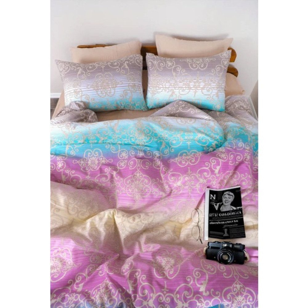 Alyamız Melinda Battal Boy 220 x 240 Çarşafı Lastikli (4 Yastıklı) Nevresim Takımı - Krem - Pembe - Cappucino - 220 x 240 cm Nevresim Takımı Fiyatı