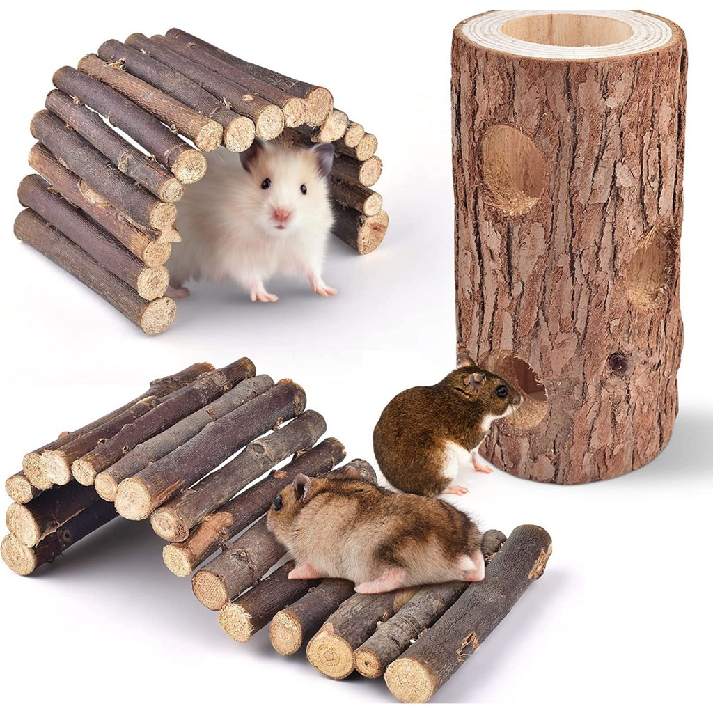 Alyones 3lü Set Doğal Ahşap Merdiven Köprüsü ve Orman Içi Boş Ağaç Gövdesi Hamster Egzersiz Kampı Evcil Hayvan Ürünleri Fiyatı