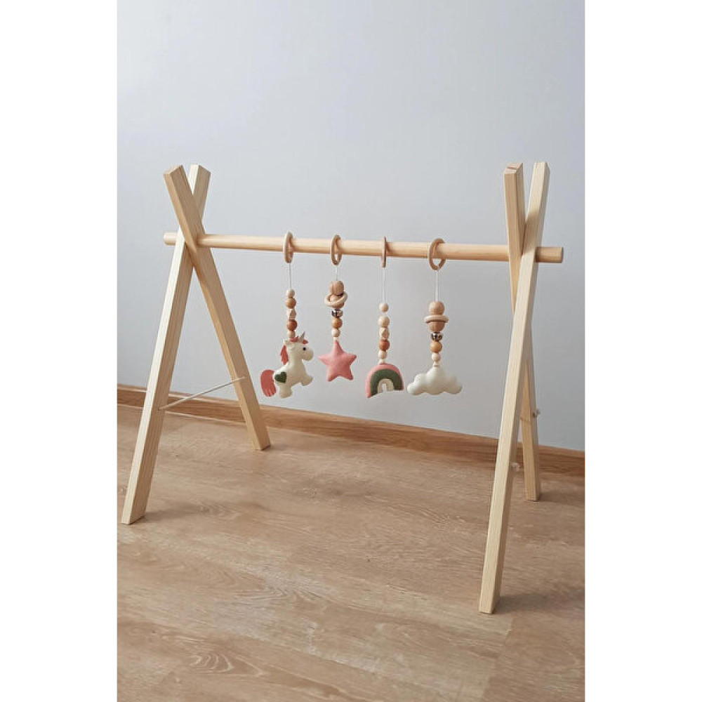 Alyones Boho Baby Oyun Salonu Oyuncakları, Baby Gym (Renksiz, Ham) Ahşap Bebek Spor Salonu - Adventure Beşik Fiyatı