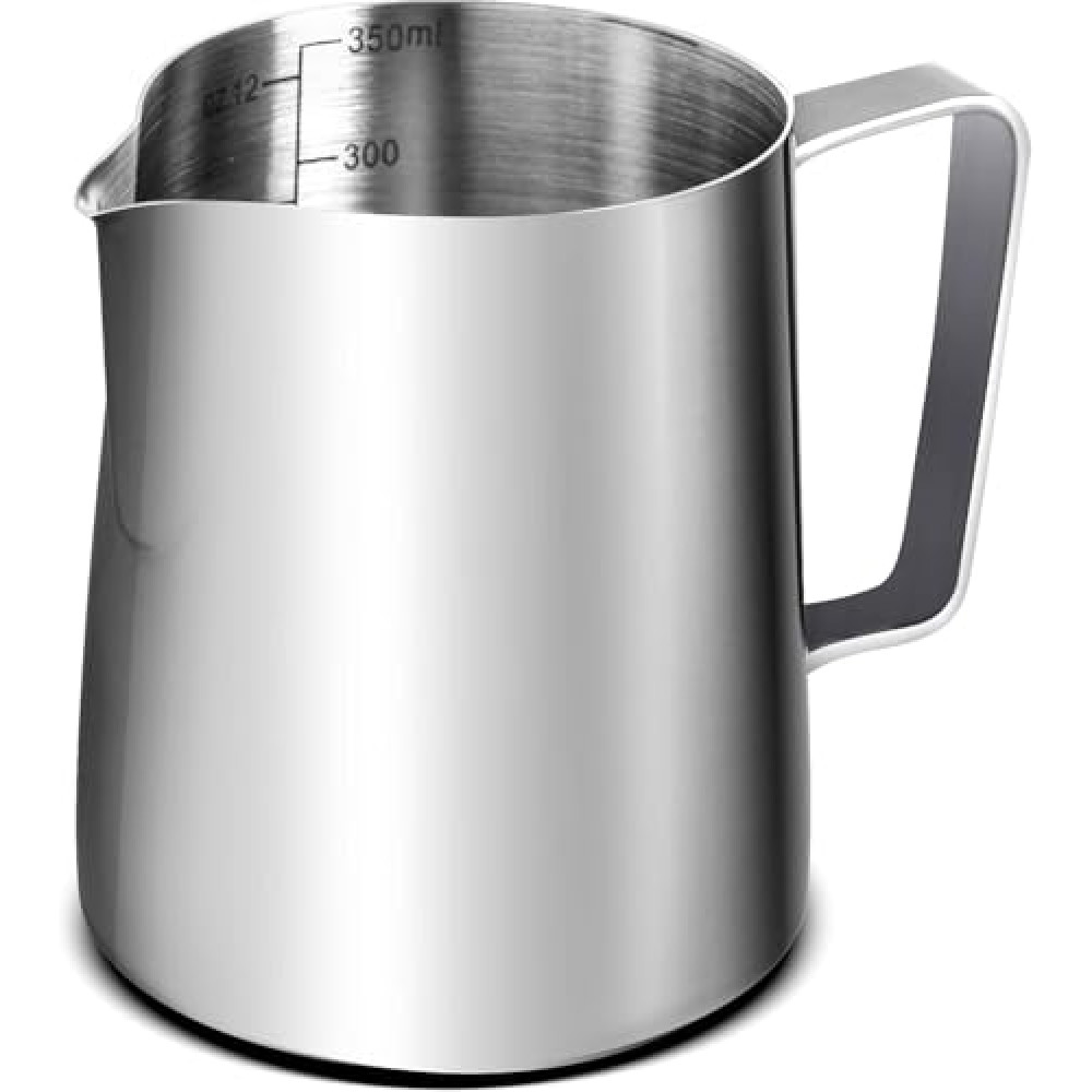 amachef 12oz Milk Frother Cup Steaming Pitcher, Coffee Machine Accessories, Stainless Steel, user-friendly design-8