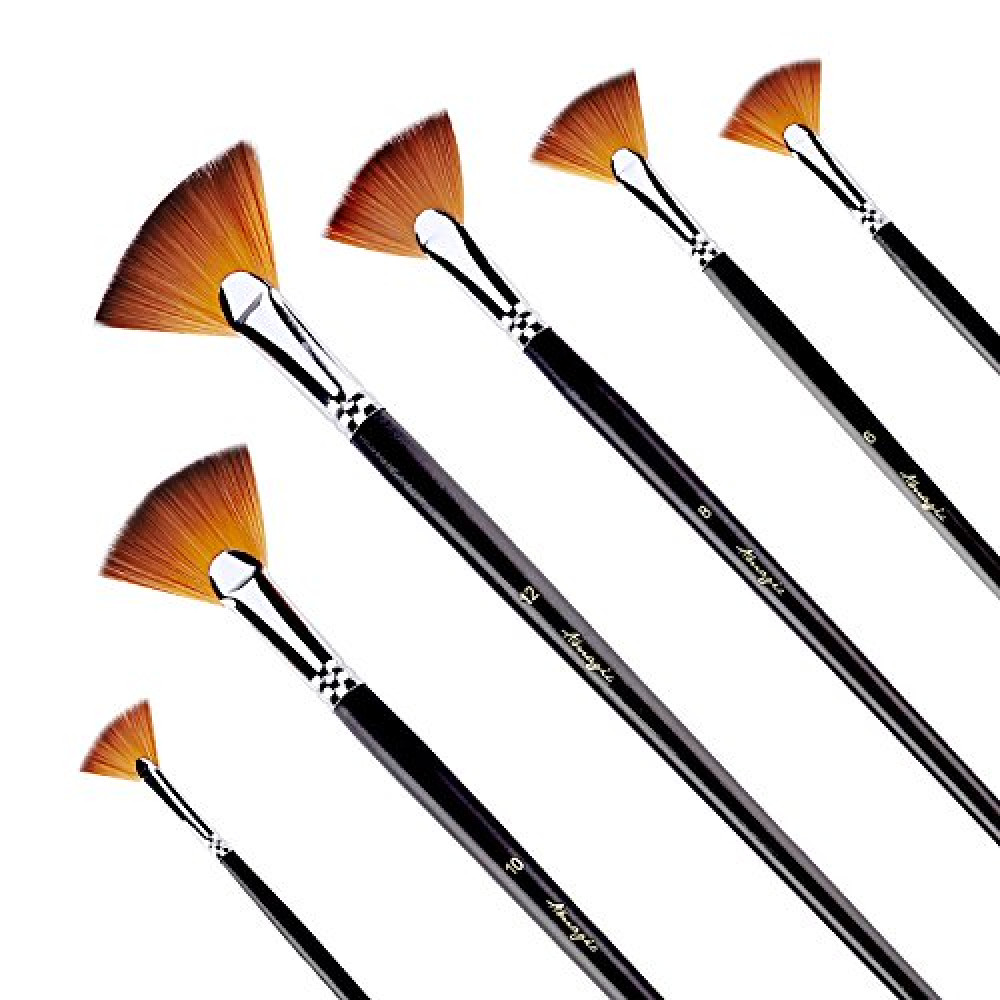 Amagic Fan Brush Set- Artist Soft Anti-Shedding Nylon Hair Paint Brushes for Acrylic Watercolor Oil Painting - Long Wood Handle with Storage Case, Set of 6 Brush Fiyatı