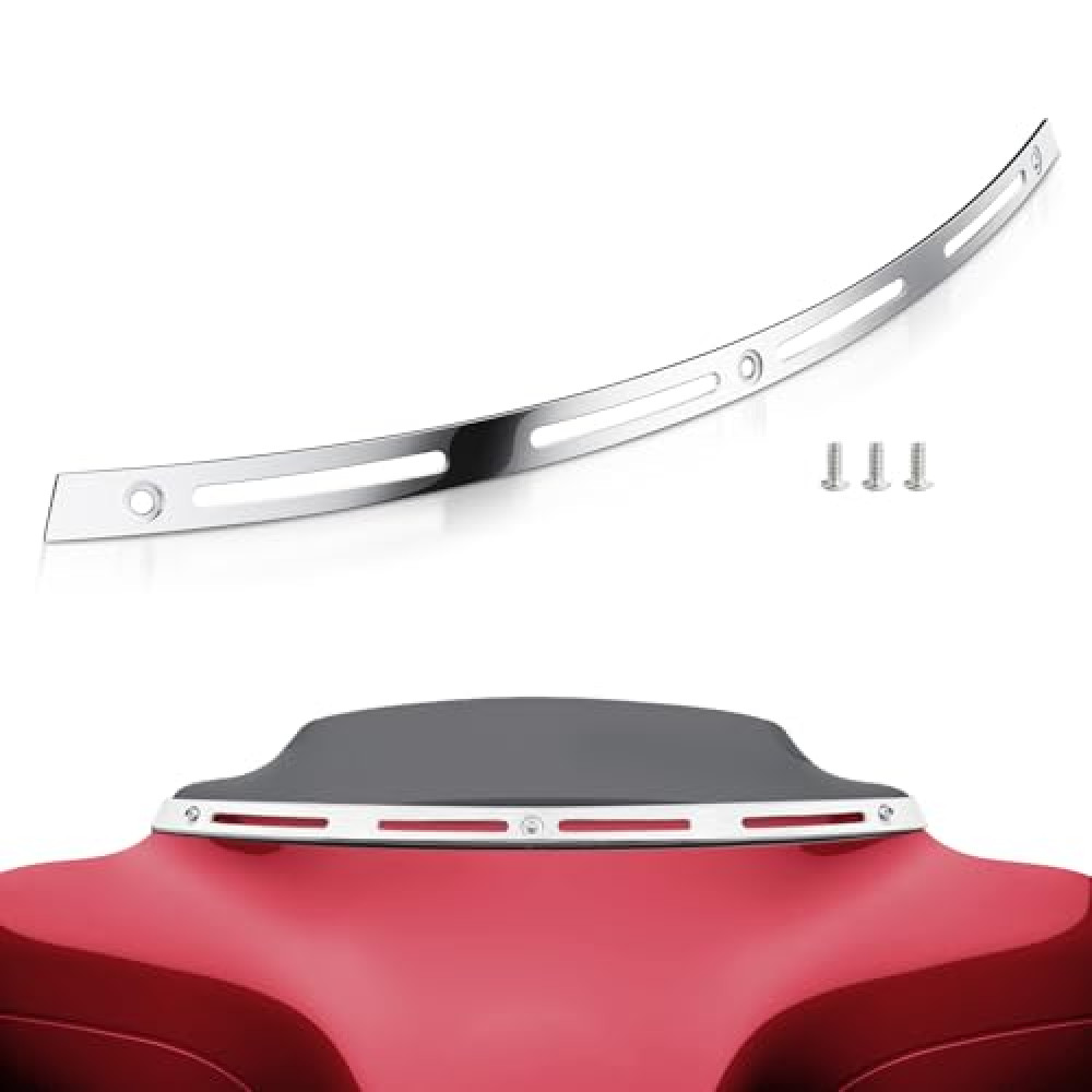 Amazicha Slotted Windshield Trim Polished Windscreen Trim 96-13 Compatible for Harley Davidson Touring Street Glide Electra Glide Ultra Limited Tri Glide 1996-2013