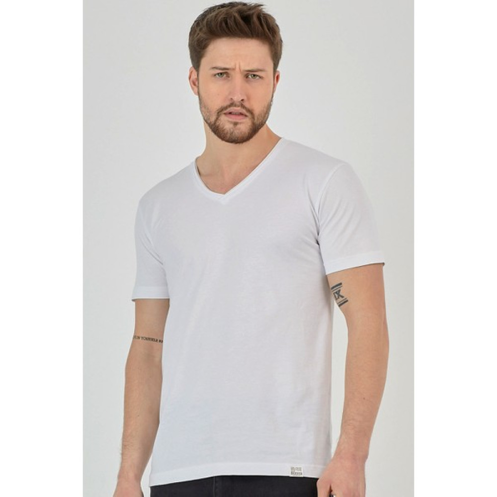 Amazing Crash Beyaz Basic Erkek V Yaka Slim Fit Kısa Kollu T-Shirt Erkek T-shirt Fiyatı