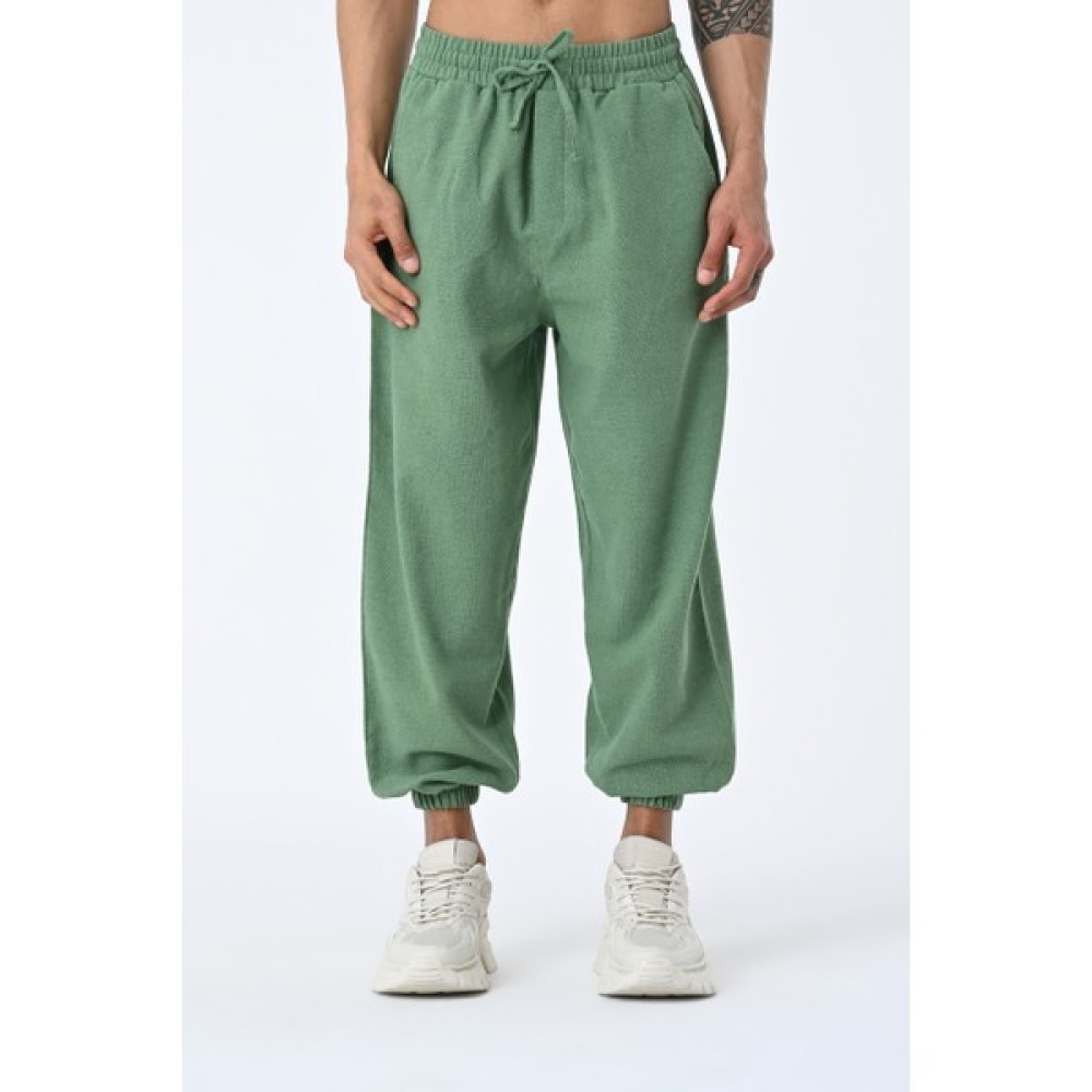 Amazing Crash Erkek Jogger Fit Lastikli Su Yeşili Keten Pantolon Erkek Pantolon Fiyatı