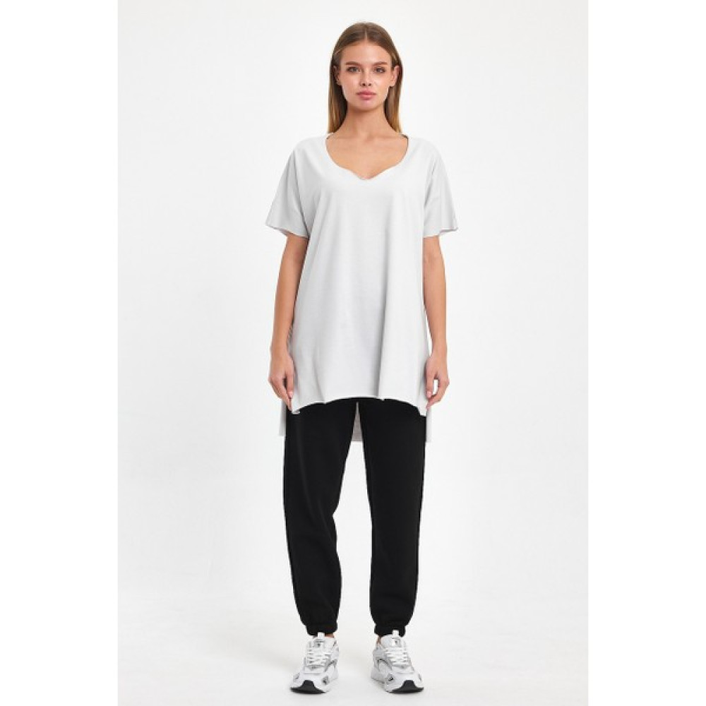 Amazing Crash Kadın V Yaka Yırtmaçlı Oversize Basic Tişört Bayan T-shirt Fiyatı