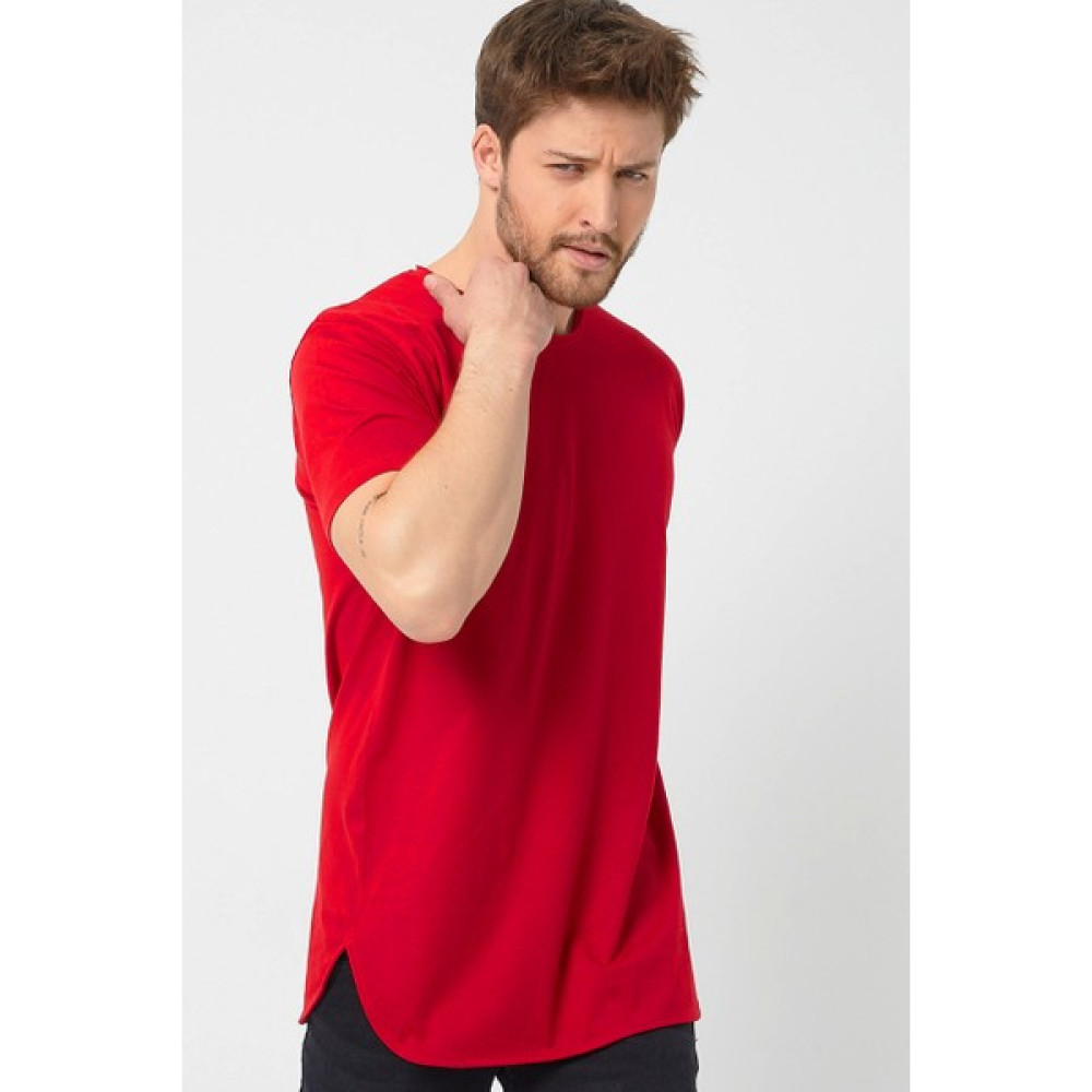 Amazing Crash Kırmızı Basic Erkek Bisiklet Yaka Long Fit Eteği Biyeli T-Shirt Erkek T-shirt Fiyatı