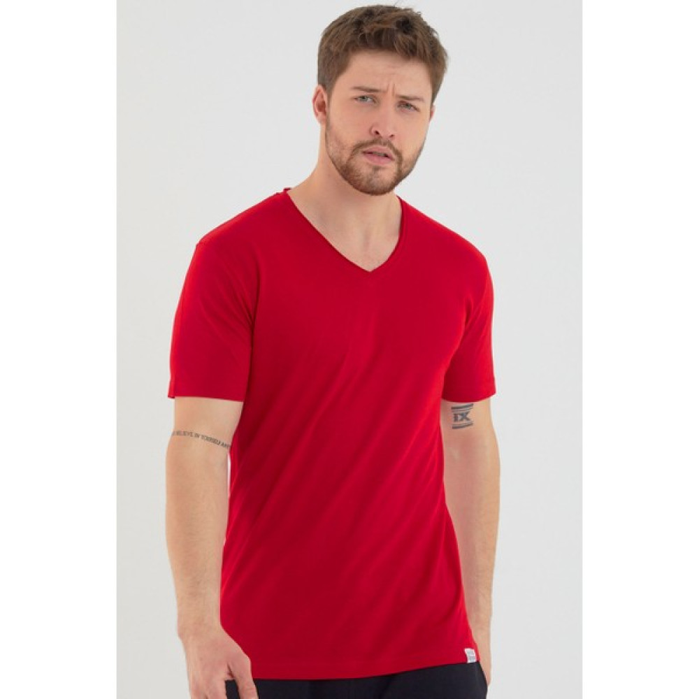 Amazing Crash Kırmızı Basic Erkek V Yaka Slim Fit Kısa Kollu T-Shirt Erkek T-shirt Fiyatı