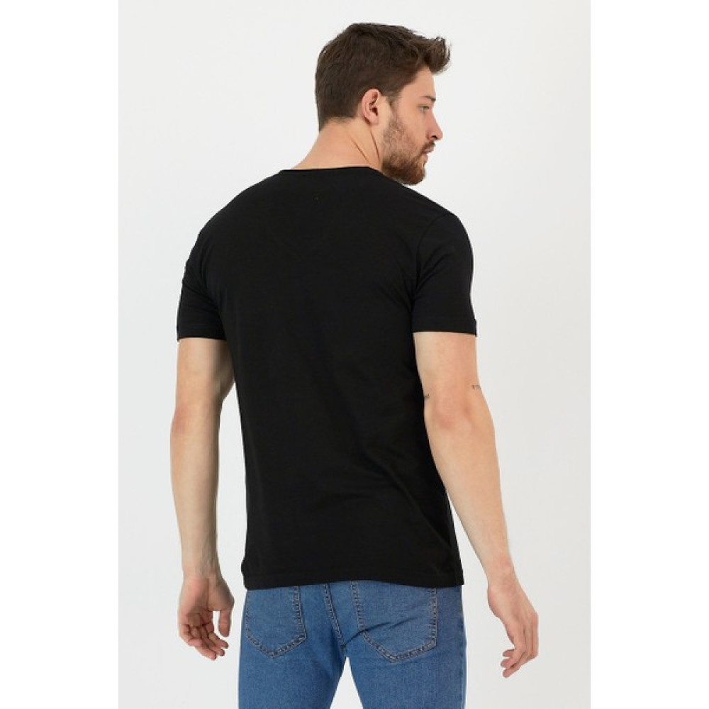 Amazing Crash Siyah Basic Erkek V Yaka Slim Fit Kısa Kollu T-Shirt Erkek T-shirt Fiyatı