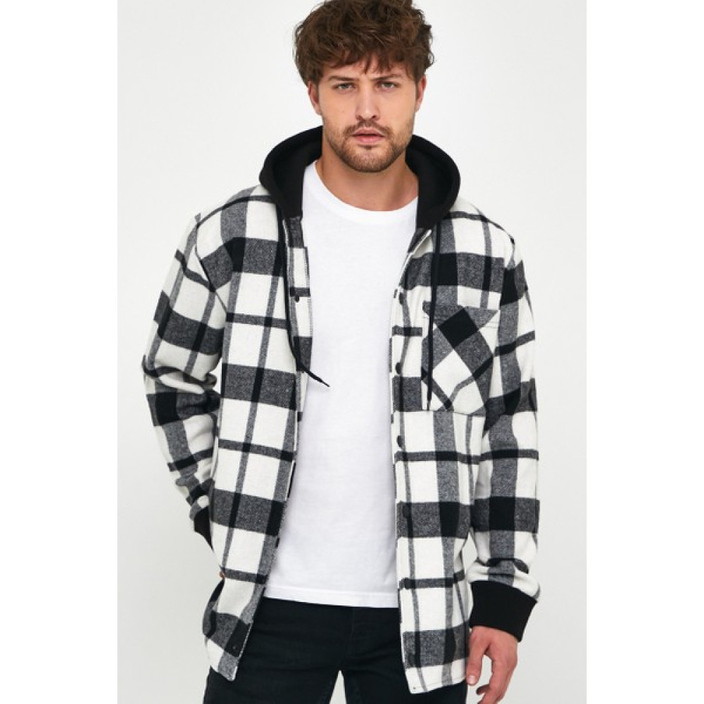 Amazing Crash Siyah Beyaz Unisex Kapüşonlu Çıtçıtlı Ekose Hırka P4077 Erkek Hırkalar Fiyatı