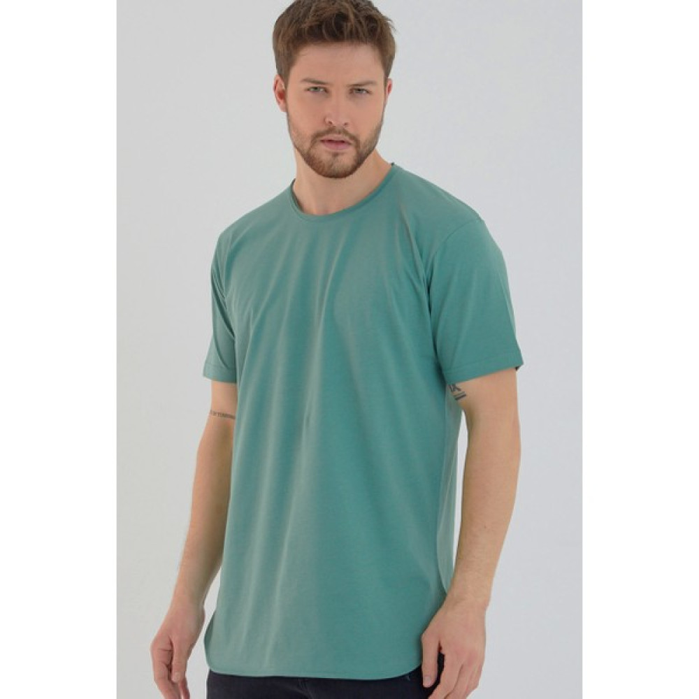 Amazing Crash Su Yeşili Basic Erkek Bisiklet Yaka Long Fit Eteği Biyeli T-Shirt Erkek T-shirt Fiyatı