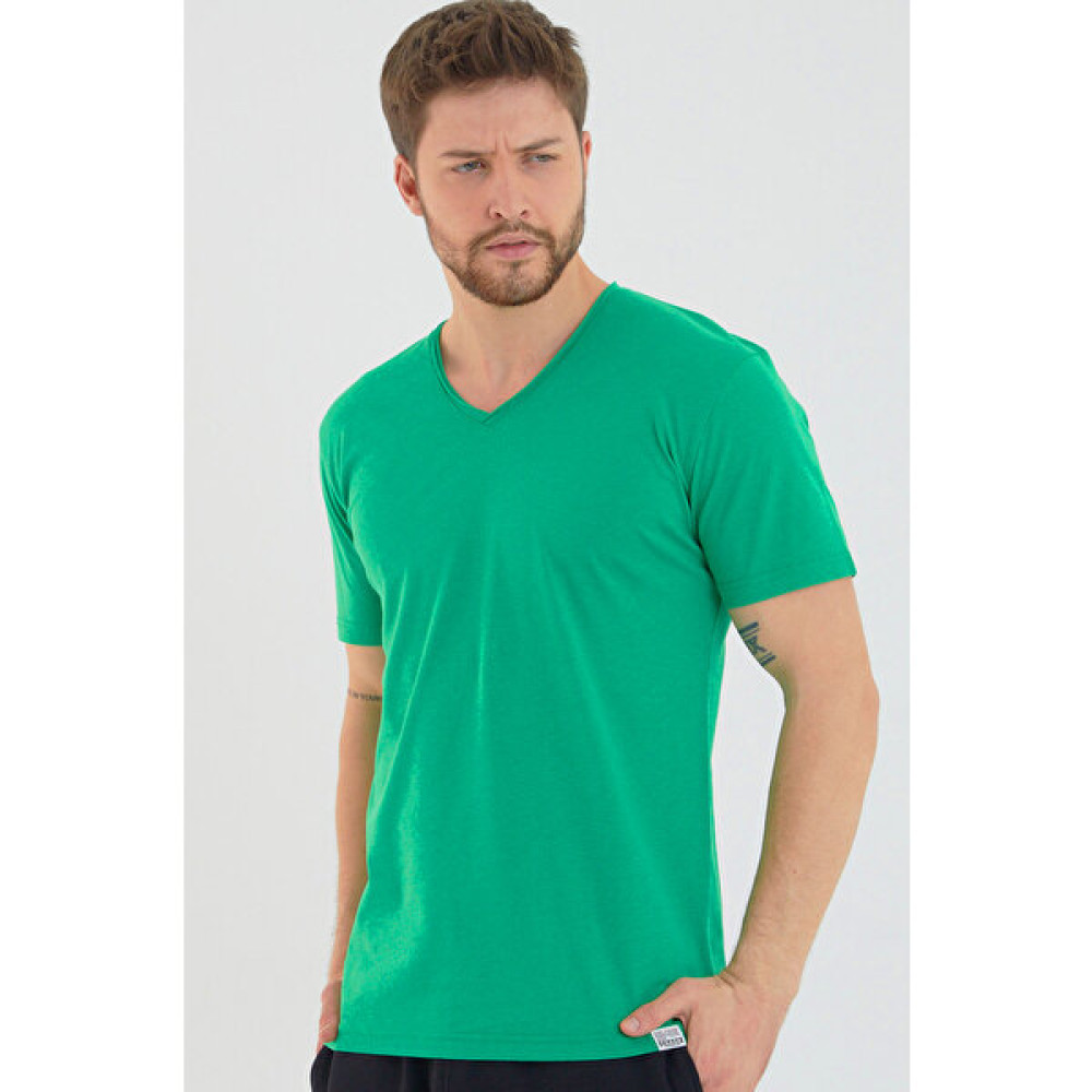 Amazing Crash Yeşil Basic Erkek V Yaka Slim Fit Kısa Kollu T-Shirt Erkek T-shirt Fiyatı