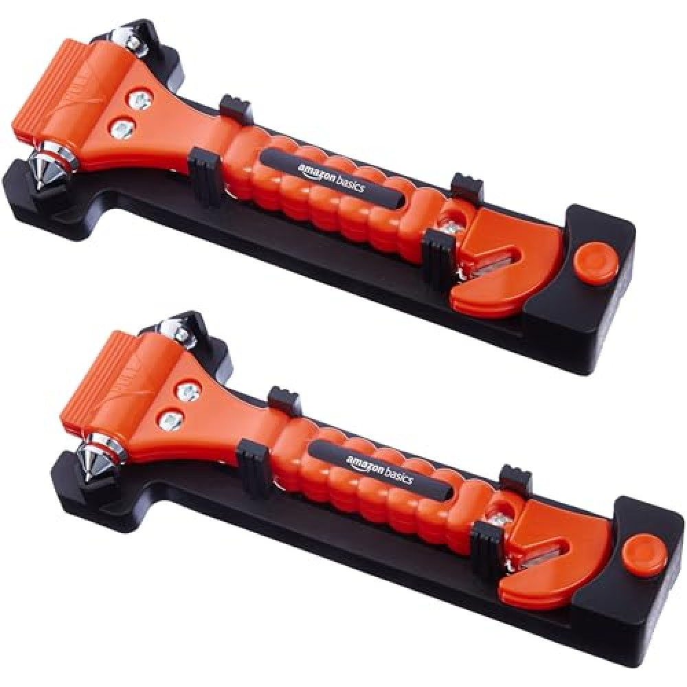 Amazon Basics Emergency Seat Belt Cutter and Window Hammer Tool, Car Accessories, 2 Pack, SW-835