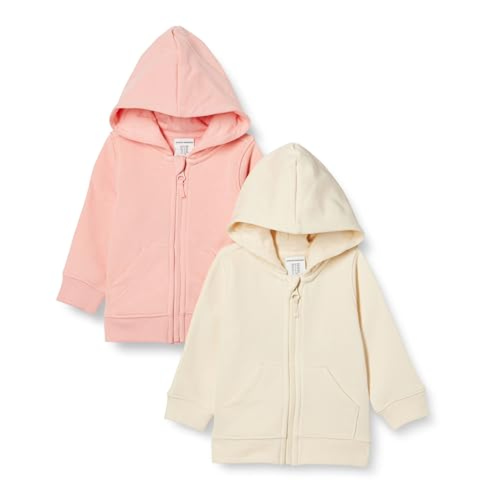Amazon Essentials Unisex Toddlers' French Terry Zip-Up Hoodie, Pack of 2, Beige/Coral Pink, 4T