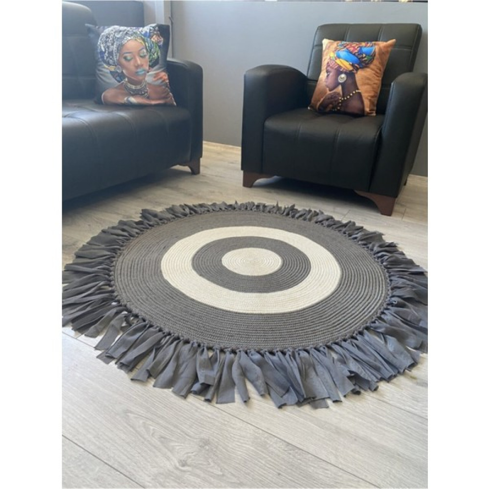 Amazon Ev Dekoratif Jüt Hasırlı El Örgüsü Halı Kilim Ae 225 ( Tüm Ebatlar ) - 90 x 90 cm - Beyaz - Gri Kilim Fiyatı