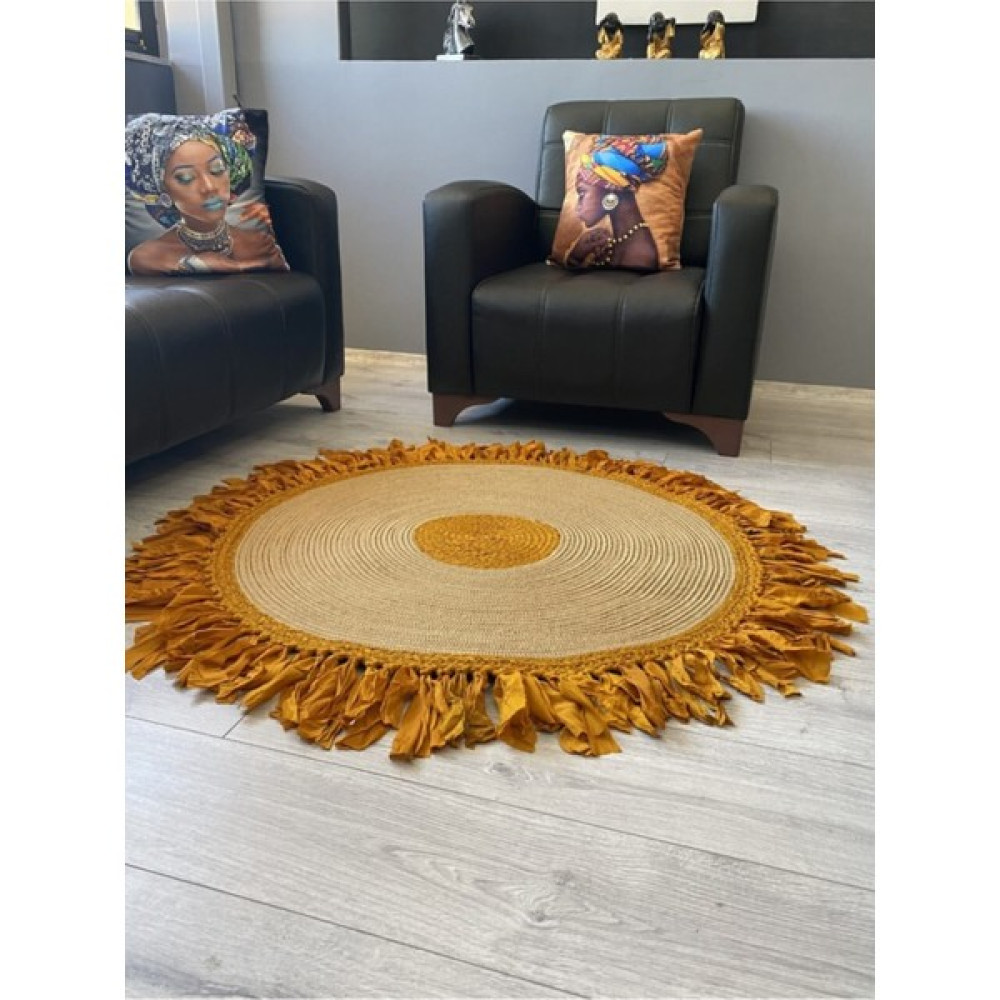 Amazon Ev Dekoratif Jüt Hasırlı El Örgüsü Halı Kilim Ae 421 ( Tüm Ebatlar ) - 90 x 90 cm - Turuncu Kilim Fiyatı