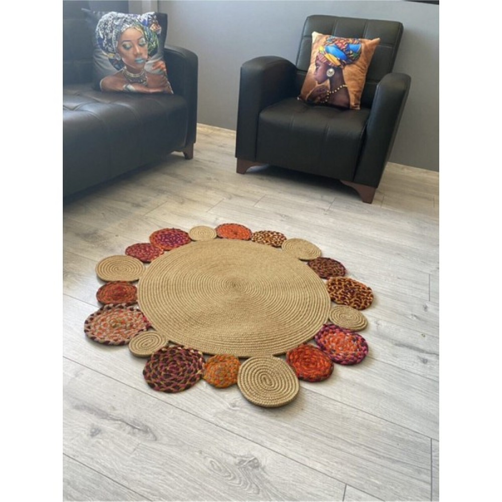 Amazon Ev Dekoratif Jüt Hasırlı El Örgüsü Halı Kilim Ae 427 ( Tüm Ebatlar ) - 90 x 90 cm - Renkli Kilim Fiyatı