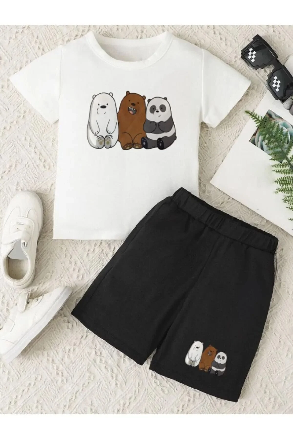 Amazon Ev Pandalar Baskılı Kız/Erkek Çocuk Şort T-Shirt Takım 7 Yaş Beden" Kadın Giyim Fiyatı