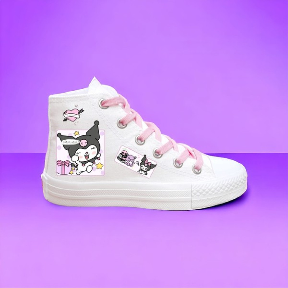 Amazoon Desing Kuromi Baskılı Beyaz Keten Kumaş Çocuk Spor Ayakkabı Sneaker Kız Çocuk Günlük Ayakkabısı Fiyatı