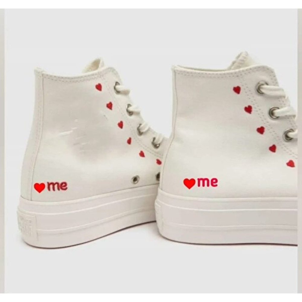 Amazoon Desing Me Baskılı Beyaz Keten Kumaş Kırmızı Love Kalp Spor Ayakkabı Sneaker Erkek Çocuk Günlük Ayakkabısı Fiyatı