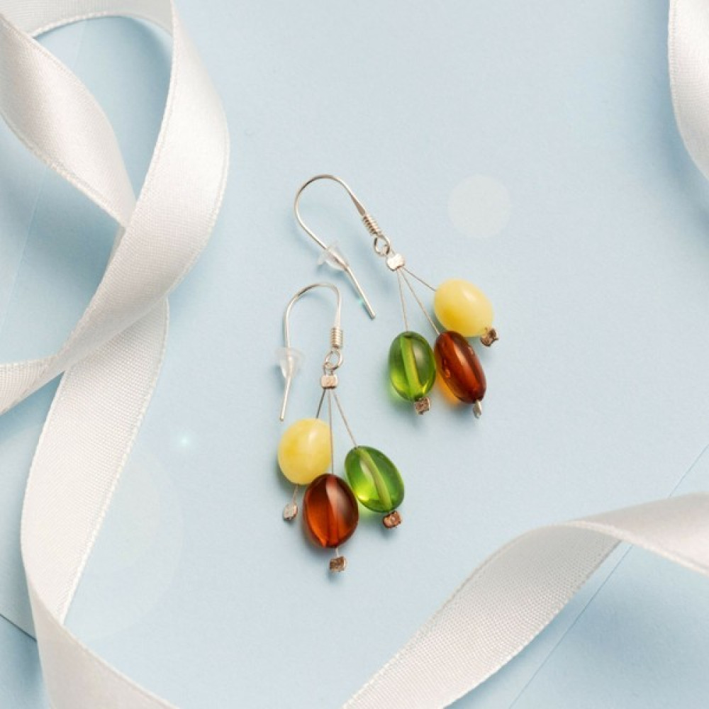 Amber By Mazukna Karayip ve Baltık Damla Kehribar Küpe - 30 mm - Turuncu - Sarı Gümüş Küpe Fiyatı