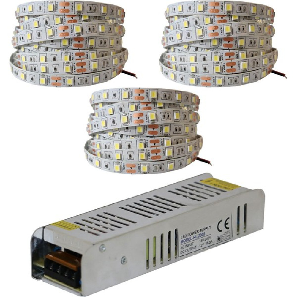 AmberLED 4040 Yeni Nesil Şerit LED 15 Metre Beyaz + 16.5 Amper 200W LED Trafo - 15 m Led Aydınlatmalar Fiyatı