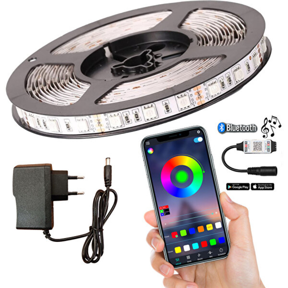 AmberLED Bluetoothlu ve Müziğe Duyarlı Rgb Şerit LED Set Tak Çalıştır 5050 3 Çipli Iç Mekan Silikonsuz - 1 m Led Aydınlatmalar Fiyatı