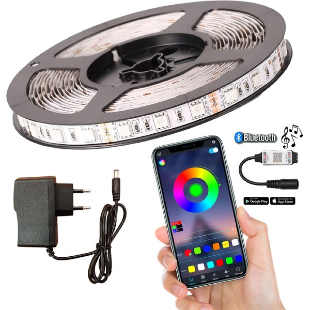 AmberLED Bluetoothlu ve Müziğe Duyarlı Rgb Şerit LED Set Tak Çalıştır 5050 3 Çipli Iç Mekan Silikonsuz - 2 m Led Aydınlatmalar Fiyatı