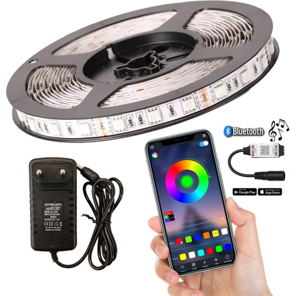 AmberLED Bluetoothlu ve Müziğe Duyarlı Rgb Şerit LED Set Tak Çalıştır 5050 3 Çipli Iç Mekan Silikonsuz - 4 m Led Aydınlatmalar Fiyatı