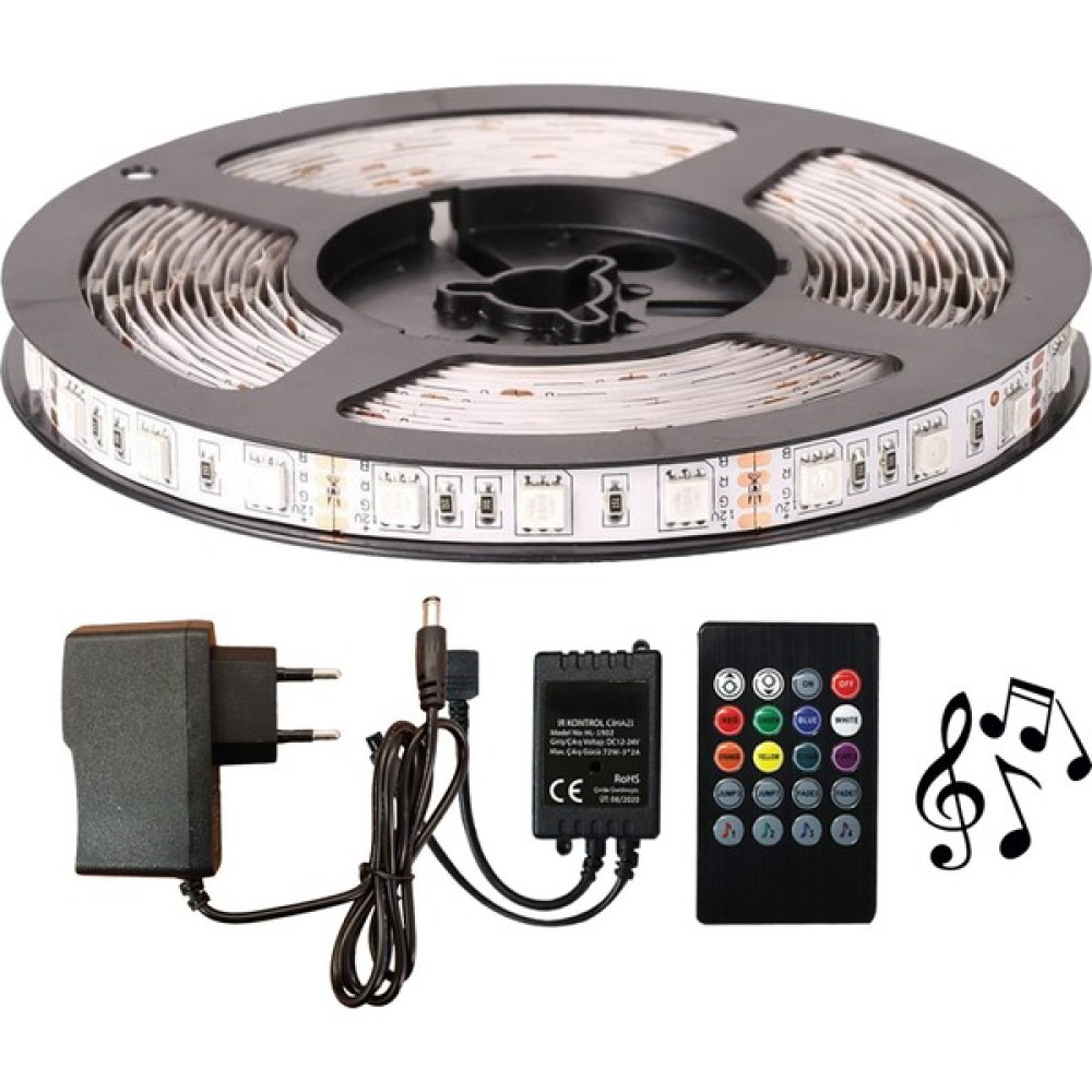 AmberLED Rgb Şerit LED 3 Metre Tak Çalıştır Sese ve Müziğe Duyarlı Kumanda 5050 3 Çipli - 3 m Led Aydınlatmalar Fiyatı