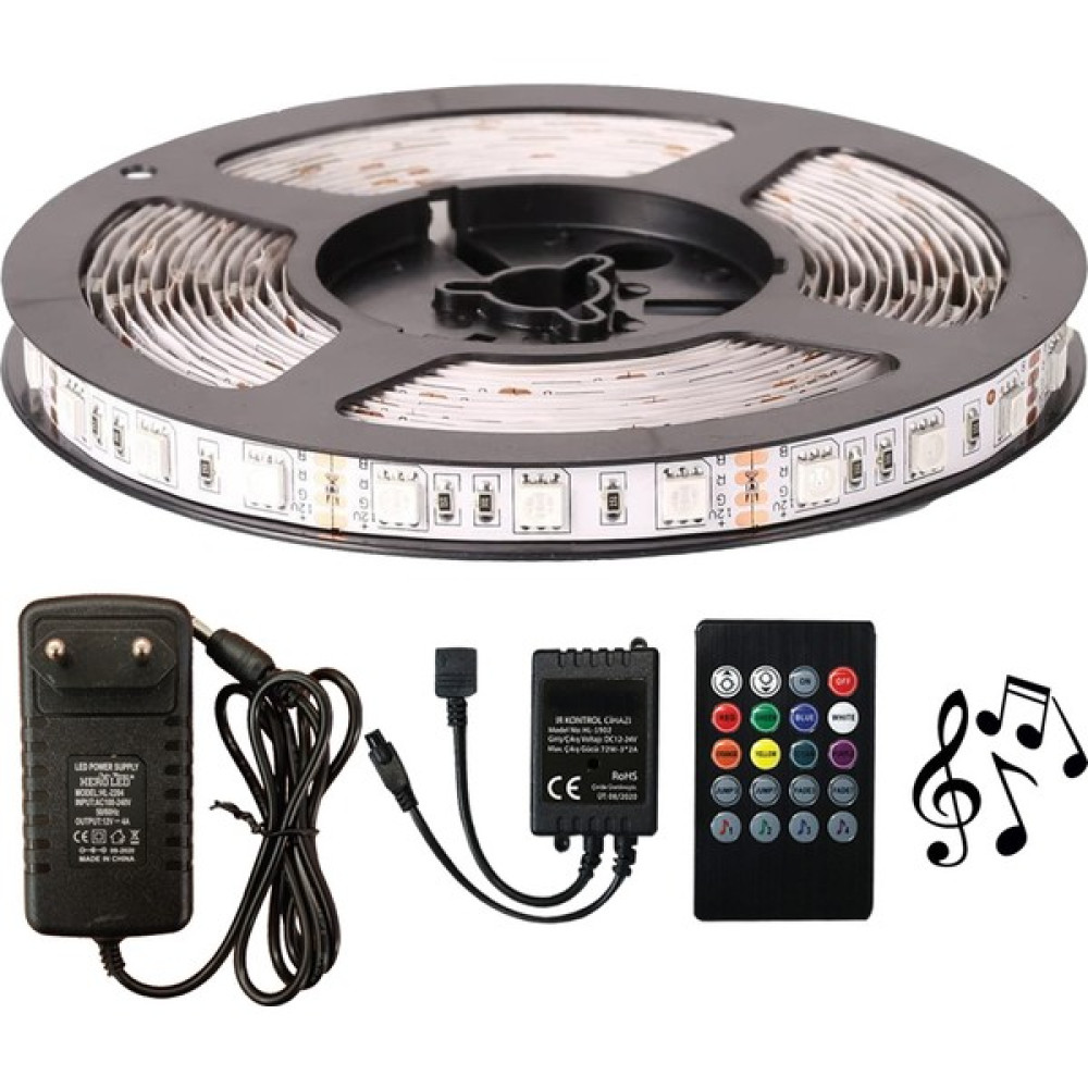 AmberLED Rgb Şerit LED 4 Metre Tak Çalıştır Sese ve Müziğe Duyarlı Kumanda 5050 3 Çipli - 4 m Led Aydınlatmalar Fiyatı