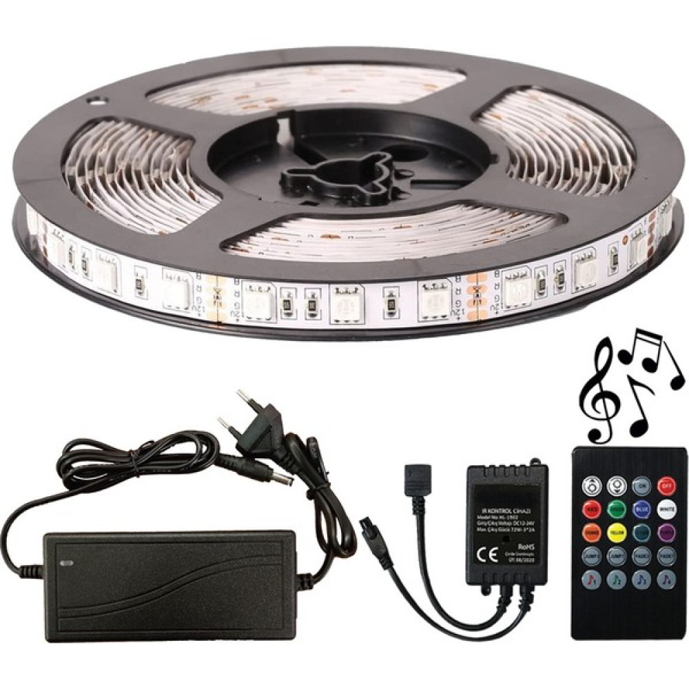 Amberled Rgb Şerit LED Sese ve Müziğe Duyarlı Kumanda 5050 3 Çipli 7 Metre 12 V - 7 m Led Aydınlatmalar Fiyatı