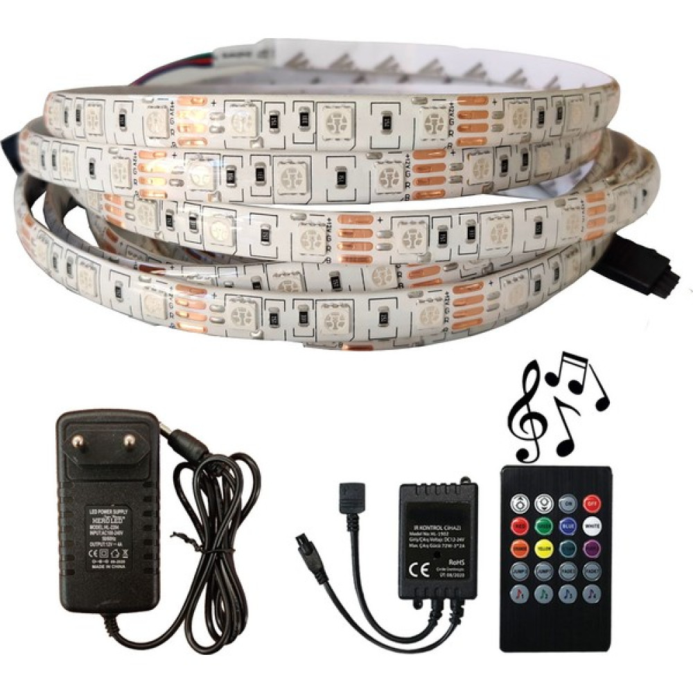 AmberLED Rgb Şerit LED Silikonlu Tak Çalıştır Sese ve Müziğe Duyarlı Kumanda 5050 3 Çipli - 5 m Led Aydınlatmalar Fiyatı