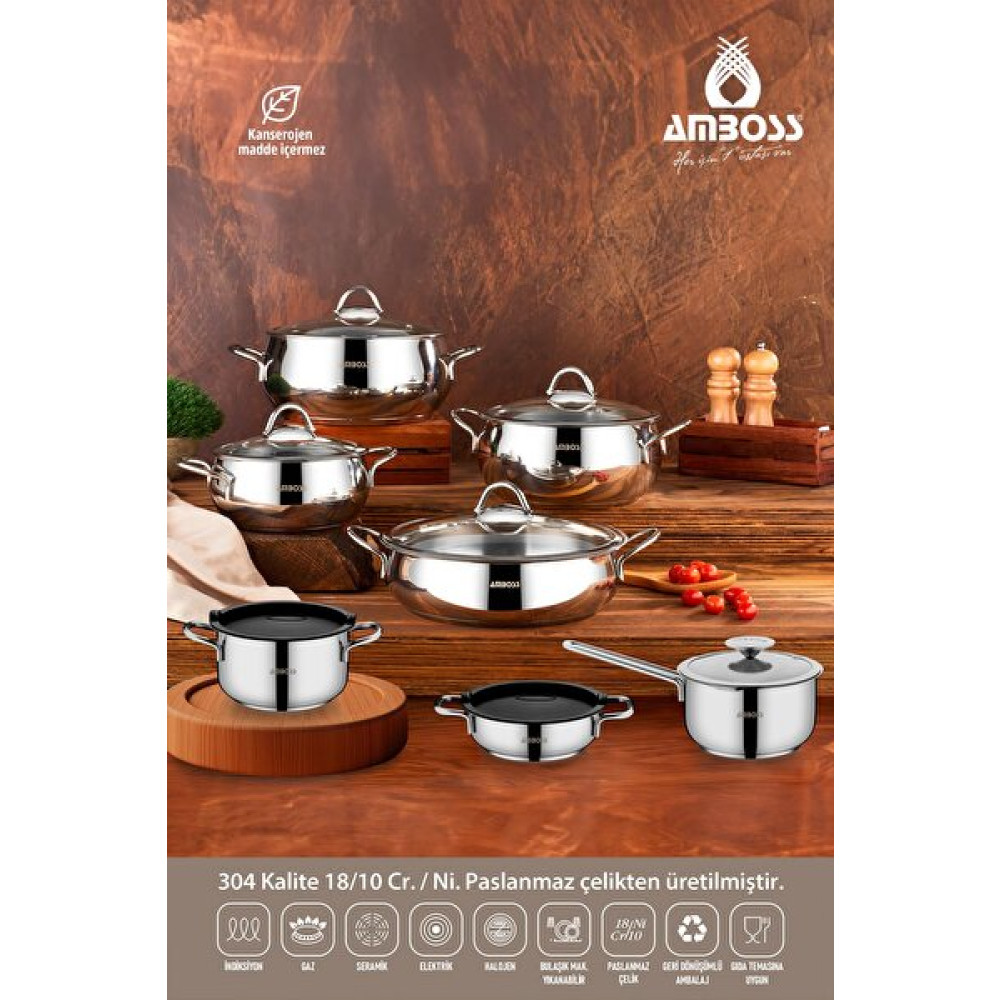 Amboss 14 Parça Paslanmaz Çelik Çok Amaçlı Tencere Seti Smk-1777 Tencereler Fiyatı