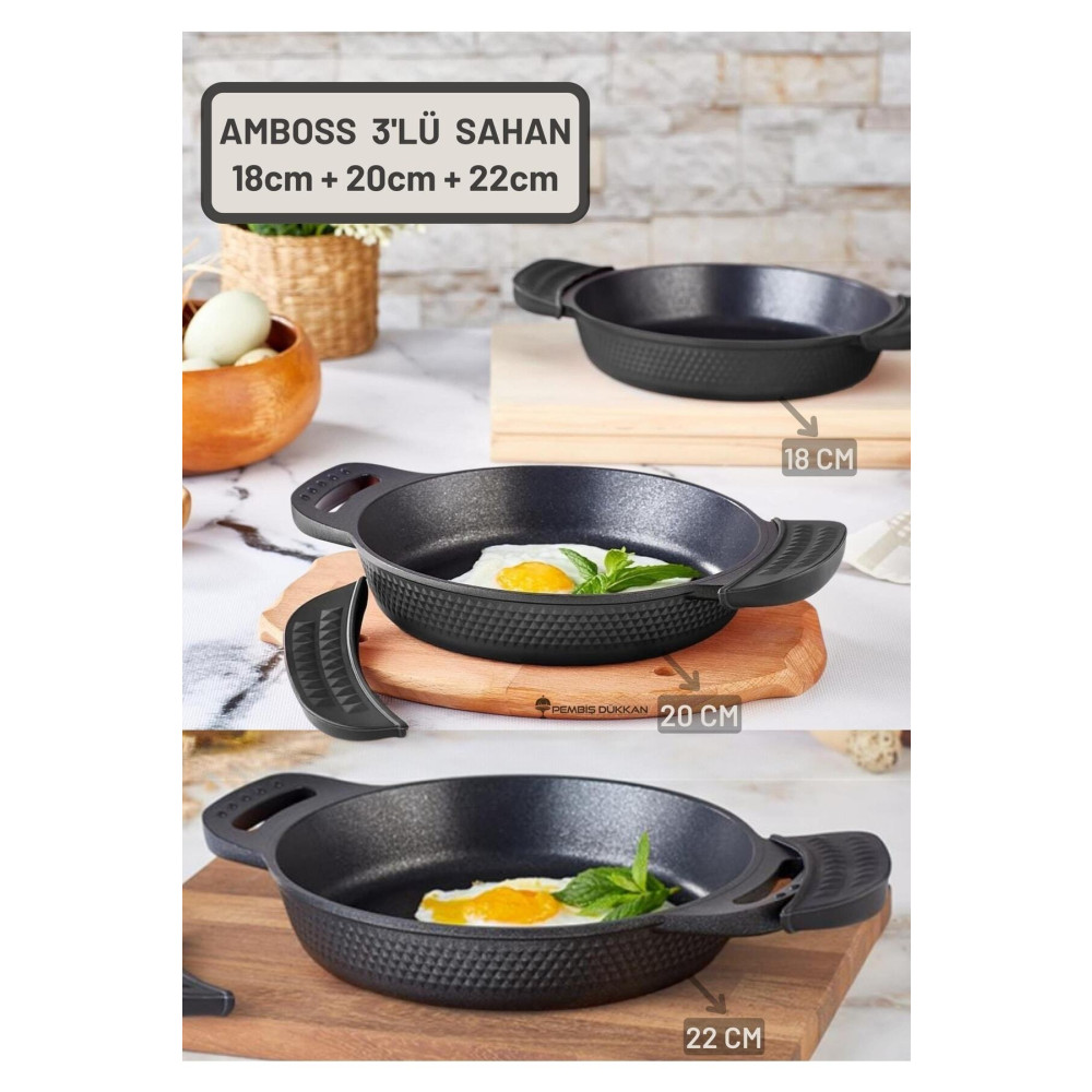 Amboss 3 lü Kuvars Sahan (18CM 20CM 22CM) Döküm Titanyum Tavalar Fiyatı