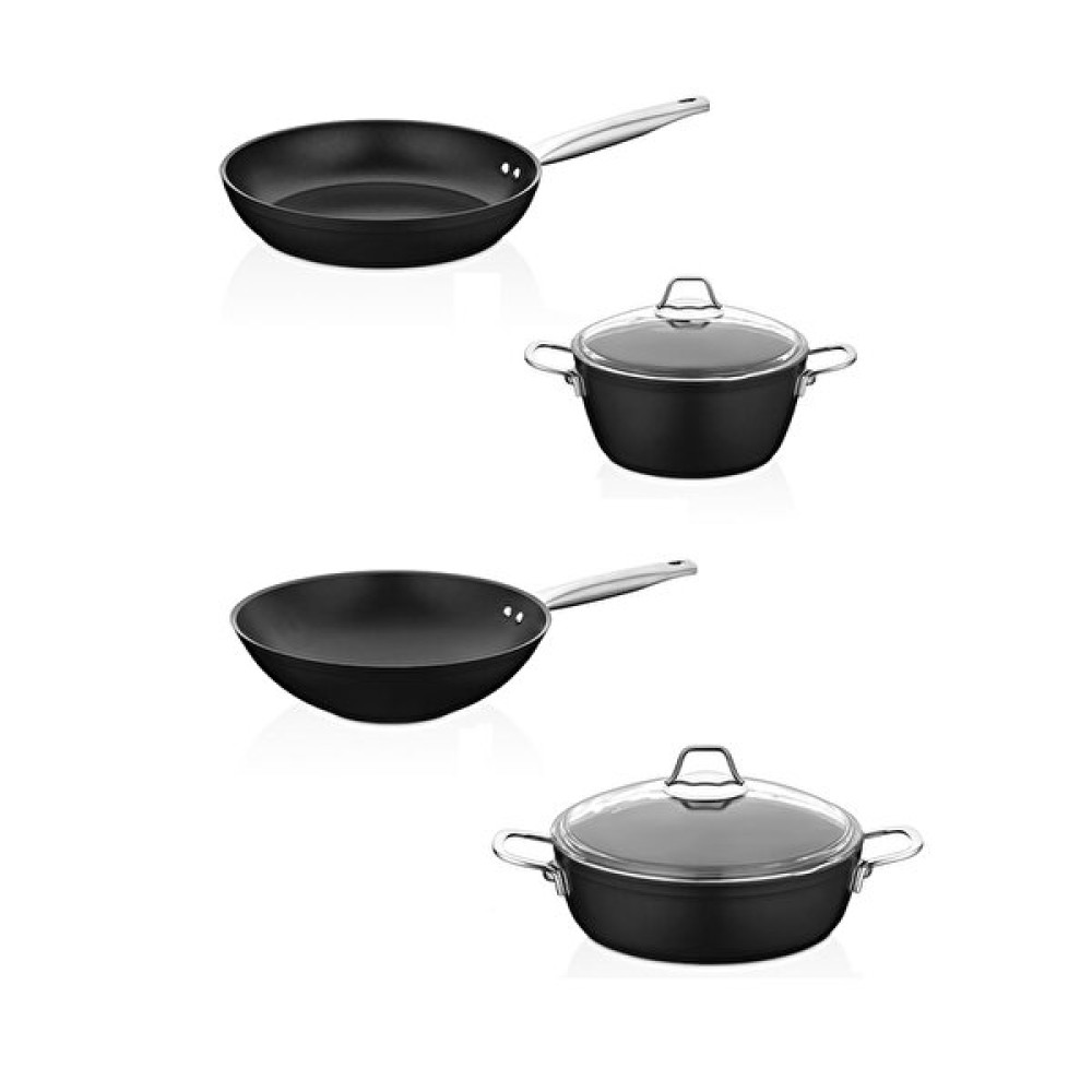 Amboss Dark 6 Parça 28 CM Wok Tavalı Cam Kapaklı Tencere Seti Tencereler Fiyatı
