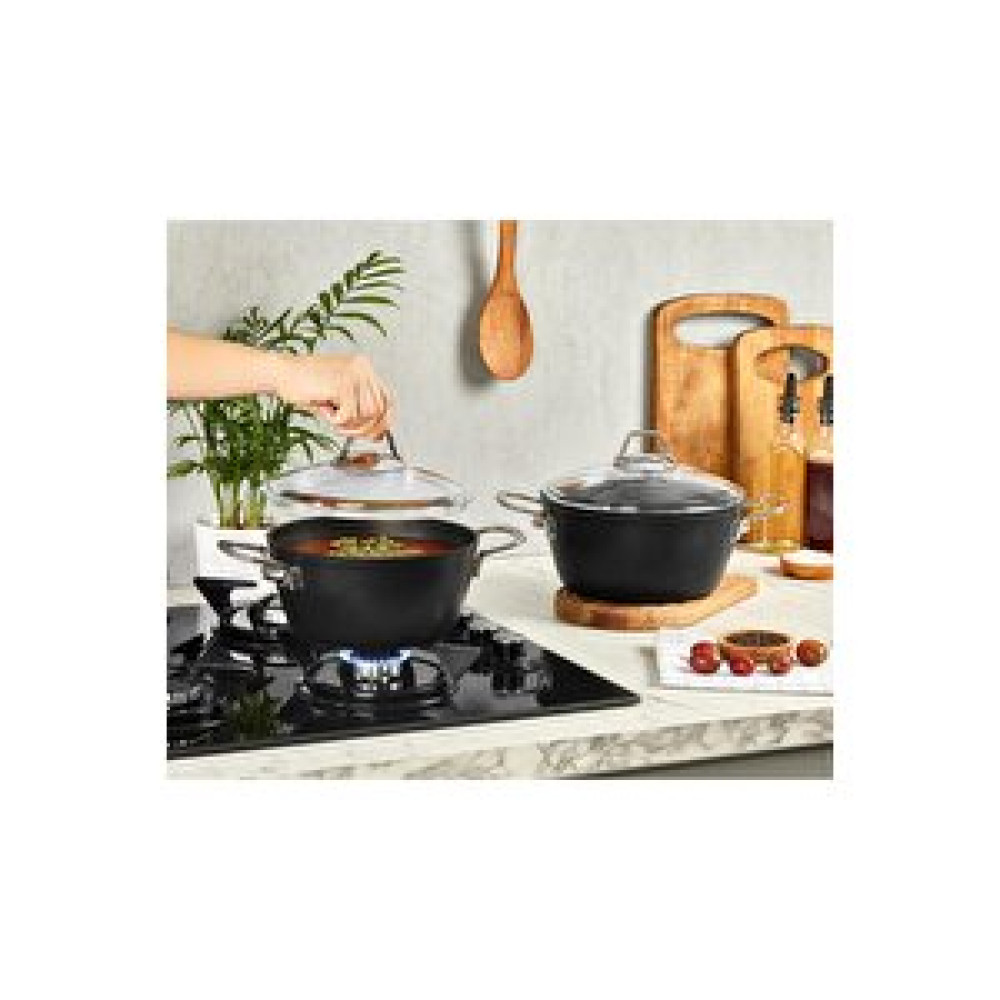 Amboss Dark Granit Derin Tencere Cam Kapaklı Yanmaz Yapışmaz Titanyum Kaplama - 26 Cm Tencere / Tava Setleri Fiyatı