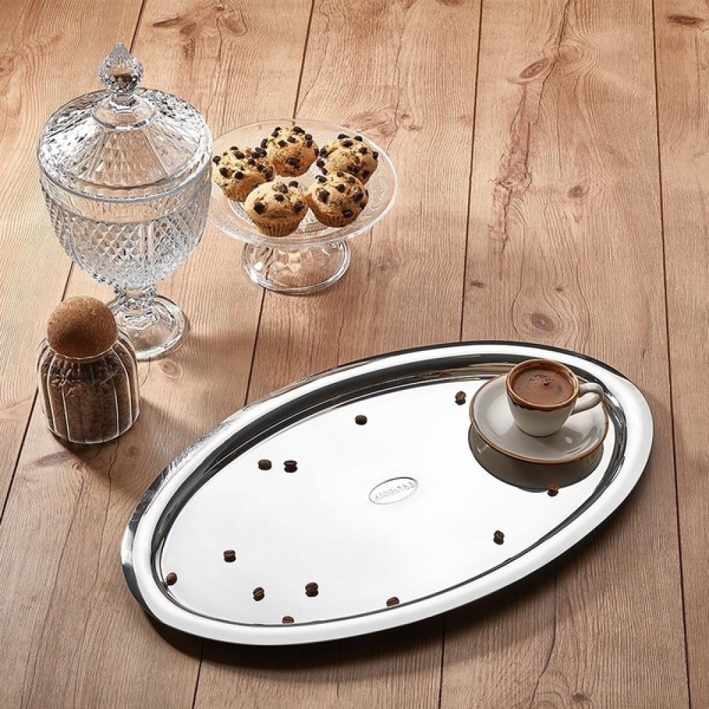 Amboss Emerald Paslanmaz Çelik İkramlık ve Sunumluk Servis Çay Tepsisi 50 x 30 cm Servis Tepsisi Fiyatı