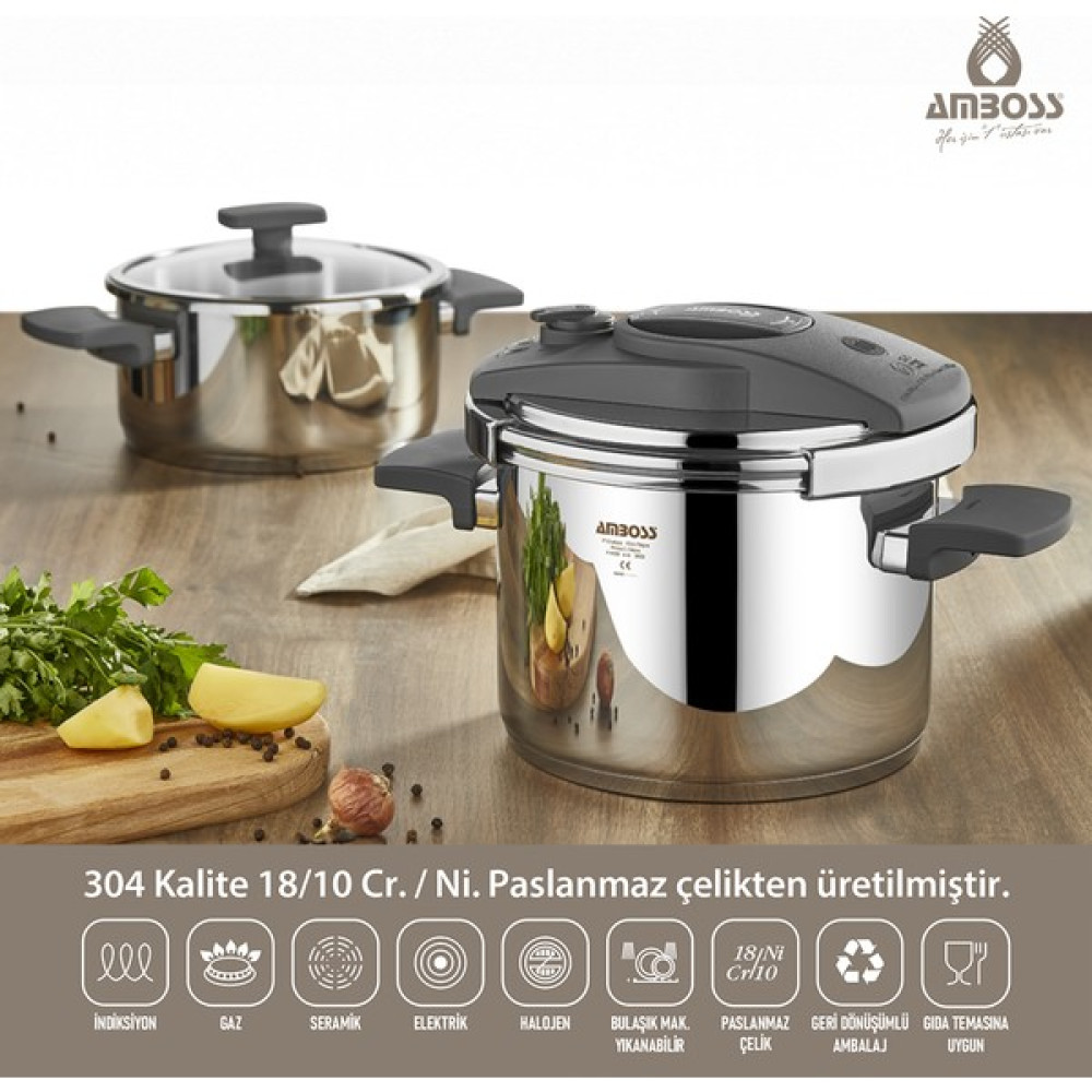 Amboss Enio Matik 4 Parça Paslanmaz Çelik Düdüklü Tencere Seti 4lt+6lt - ENİ 8699 - Gümüş - 4 - 6 L Set Düdüklü Tencereler Fiyatı