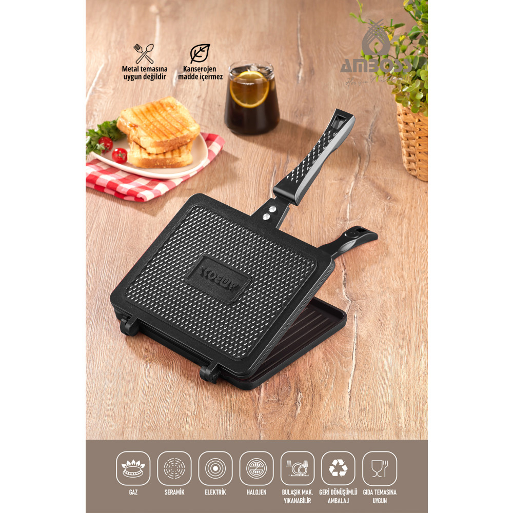 Amboss Kuv-0274 Kuvars Ocak Üstü Döküm El Tost Makinesi-siyah Tavalar Fiyatı