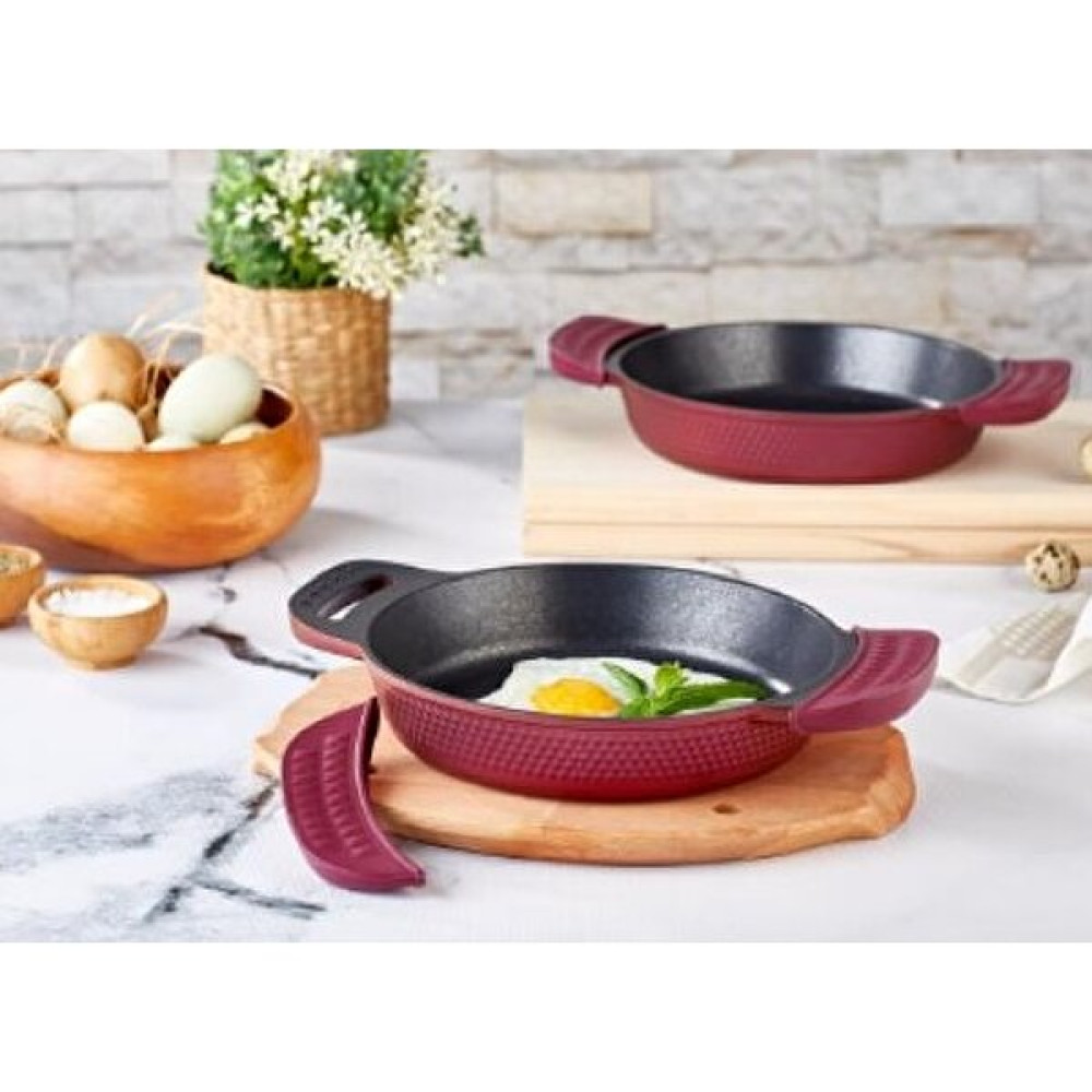 Amboss Kuvars 18 + 22 cm Döküm Sahan Seti Bordo Tavalar Fiyatı