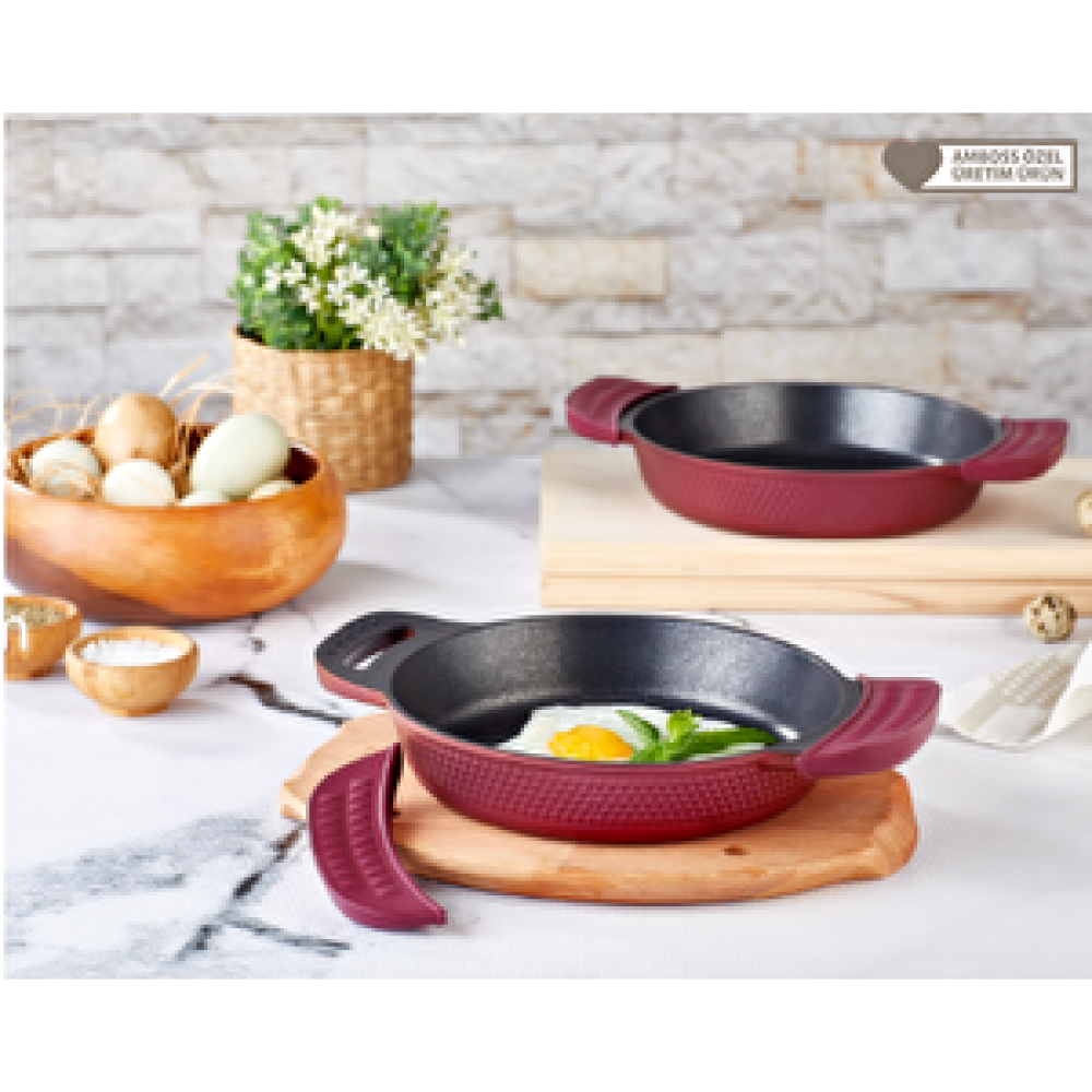 Amboss Kuvars 18 Cm Tava - 22 Cm Tava, Sahan Yanmaz Yapışmaz Bordo Sahan Seti Tencere / Tava Setleri Fiyatı